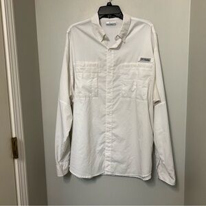 Columbia PFG Shirt Mens XL White Long Sleeve Fishing Hiking Vented Button Up EUC